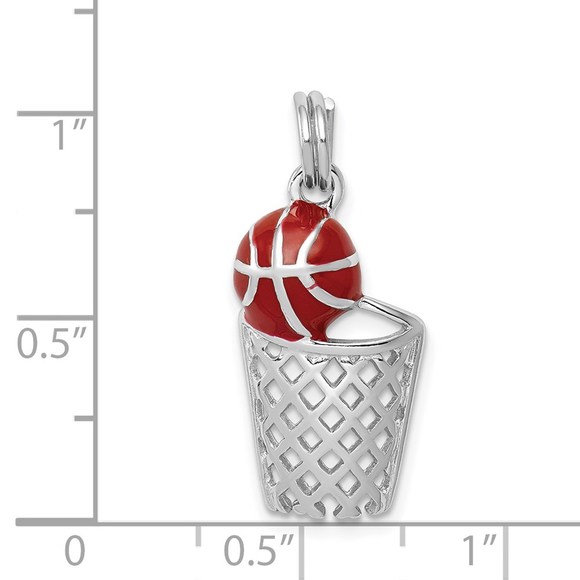925 Sterling Silver Genuine Sports Orange Enamel Basketball & Hoop Charm - Picture 4 of 5